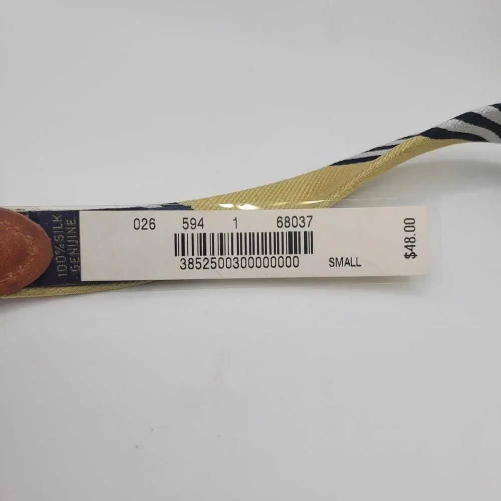 Brooks Brothers Belt Small Yellow Silk Leather Striped Skinny Thin Preppy NEW